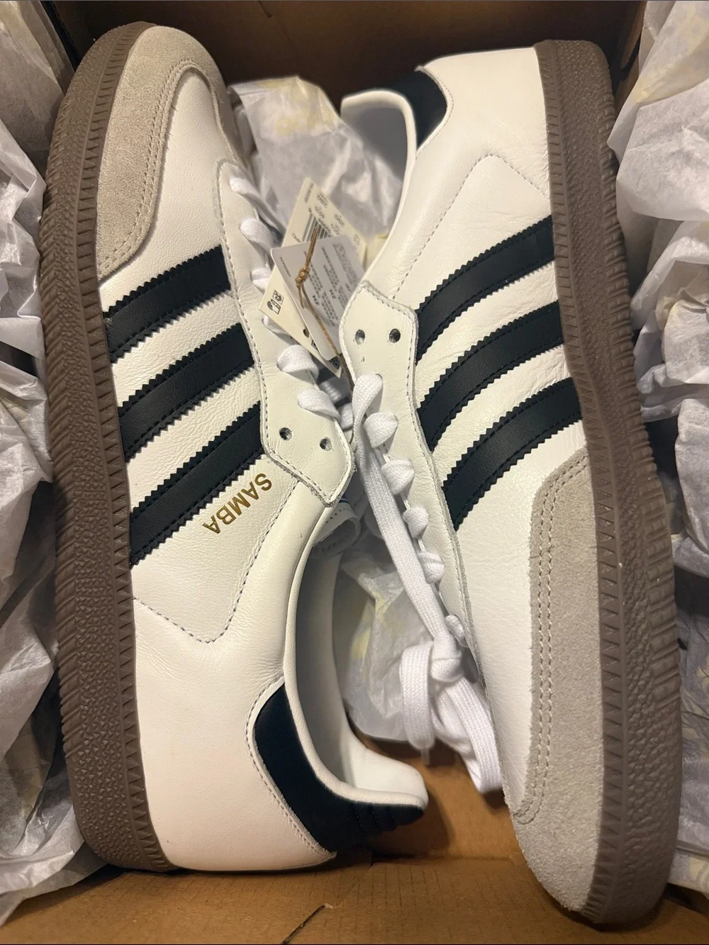 adidas Samba Leather Sneakers in White, Black & Brown Mens 11